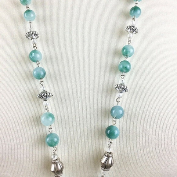 Bohemian Statement Necklace Jade Beaded Tassels - Picture 6 of 8